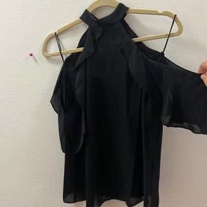 Alice and Olivia Cold Shoulder Ruffle Silk top